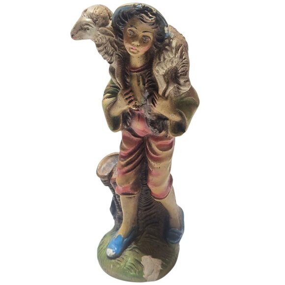 Vintage Shepherd Boy Carrying Lamb Religious Figurine Statue Nativity Piece - Picture 16 of 16